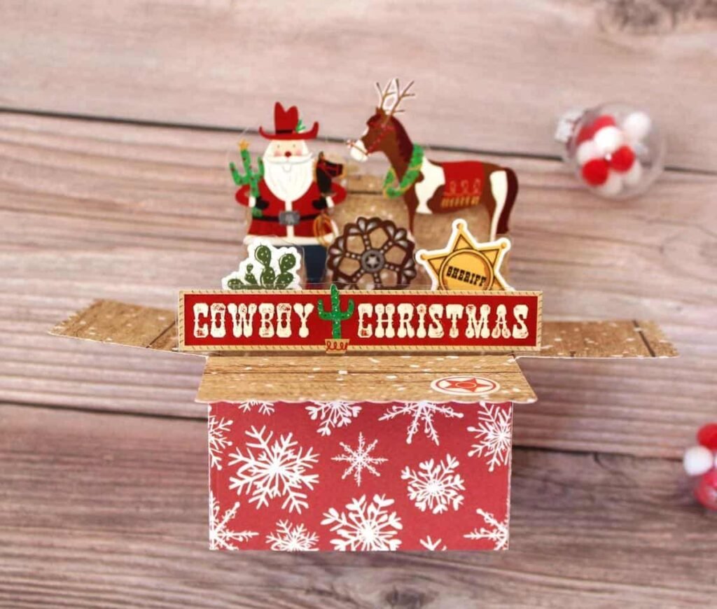 A-3D-pop-up-scene-of-a-horse-drawn-sleigh-with-holiday-decorations