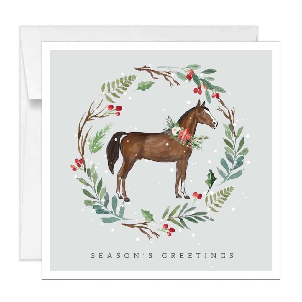 A-beautiful-watercolor-style-horse-with-a-wreath-around-its-neck