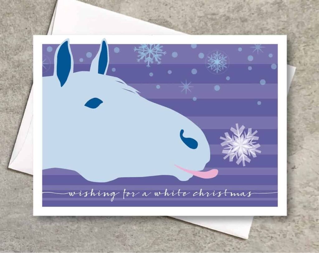 A-cartoon-horse-with-a-snowflake-on-its-nose-captioned-Snow-much-fun-this-Christmas