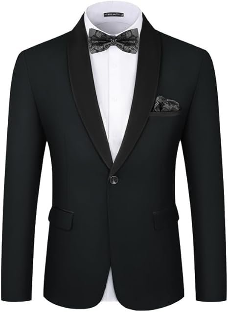 MAGE MALE Men's Tuxedo Jacket Slim Fit One Button Solid Blazer Jacket for Dinner,Prom,Party