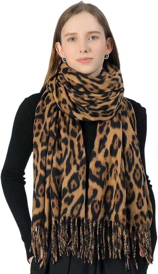 Belsen Classic Leopard Print Scarf Winter Warm Animal Soft Cashmere Blanket Scarf Wrap Shawl