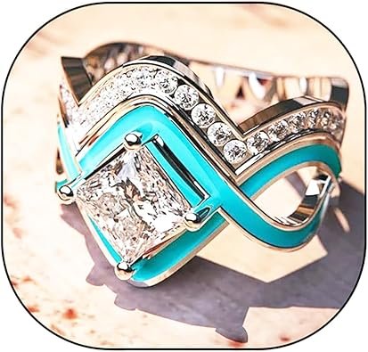 CSIYANJRY99 2PCS Western Jewelry Natural Turquoise Diamond Rings for Women Boho Turquoise Silver Rings Jewelry Vintage Knuckle Rings Finger Index Ring