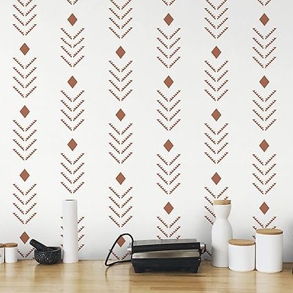 Ismoon Geometric Peel and Stick Wallpaper Boho Wallpaper Modern Herringbone Stripes Contact Paper Beige Red Rusty Wallpaper Peel and Stick Vinyl Self Adhesive Wallpaper Removable 16.1x78.7inches