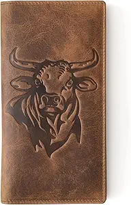 Rodeo-Bull-Western-Wallet-for-Men.-Full-Grain-Leather-Checkbook-Wallet.-RFID-Blocking-Rodeo-Bull-Long-Wallet-for-Men.-Gift-Wallet-for-Cowboys