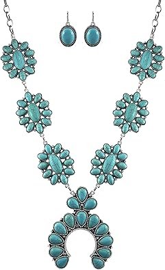 Turquoise-Vintage-Squash-Blossom-Metal-Statement-Necklace-with-Earrings